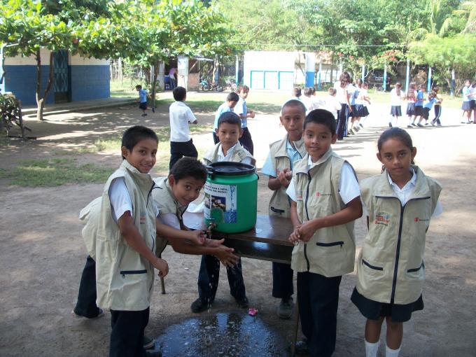 School brigadiers modeling the correct hand washing technique which is taught to other students.Photo by Michael Bisceglie